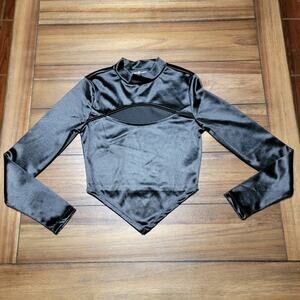 Almost Famous LS Black Mock Neck Crop Top w/ Chest Peephole Cutout- Size Small